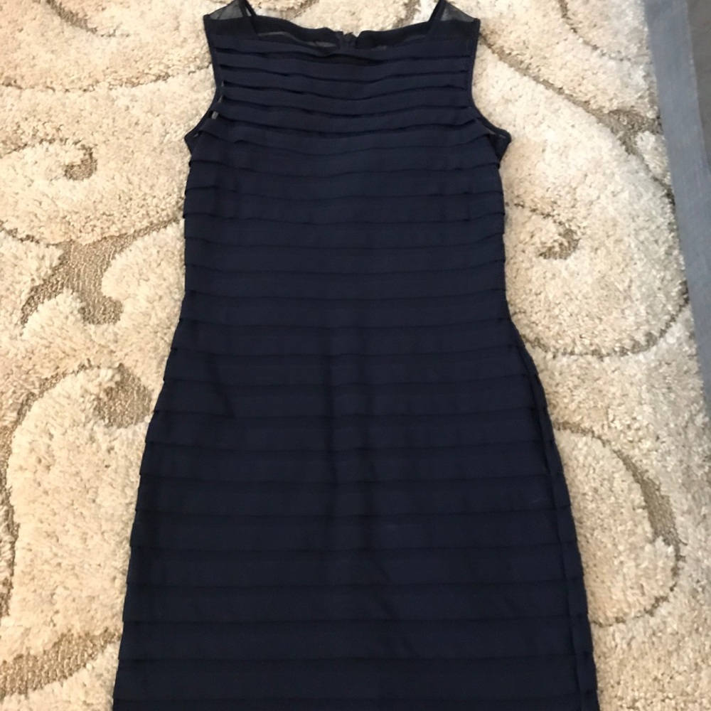 Tadashi shoji Navy dress mesh at top